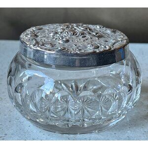 Gorham Cut Glass Vanity Jar with Silver Plated Repousse Floral Lid Roses Gift
